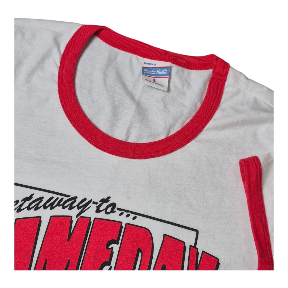 Charlie Hustle Women's L Ringer T-Shirt Getaway to Gameday Las Vegas Retro Style